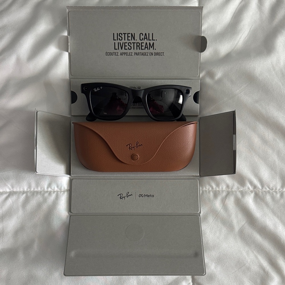 Ray-Ban Meta Black Sunglasses with Brown Charging Case - Never Used